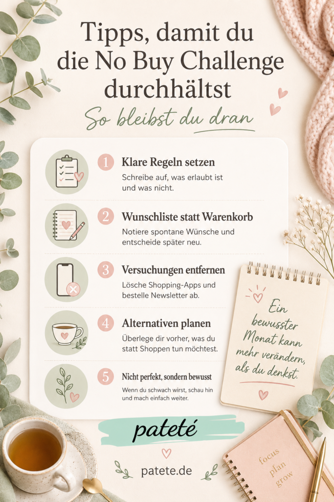 Tipps zum Durchhalten der No Buy Challenge mit Wunschliste statt Warenkorb