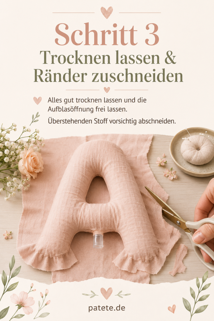 Beklebten Ballon trocknen lassen und Stoffränder vorsichtig zuschneiden