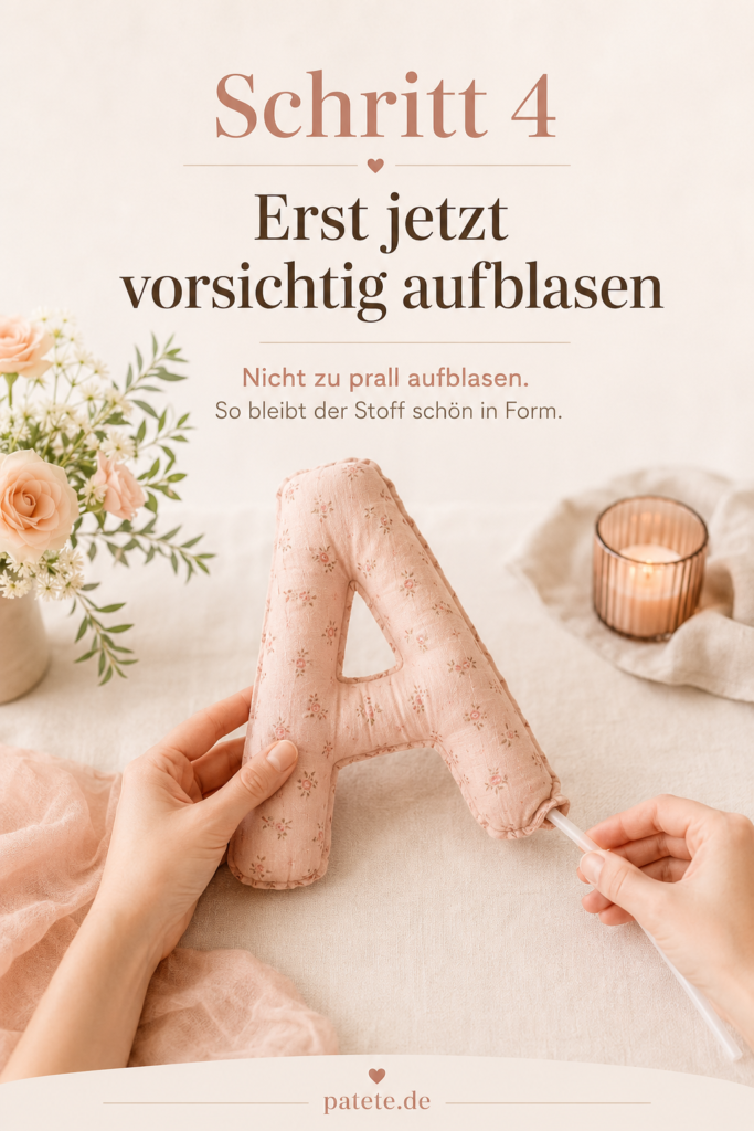 Stoffballon nach dem Bekleben vorsichtig aufblasen für DIY Geburtstagsdeko